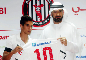 Manuel Lanzini poses with the Al-Jazira shirt. (Photo Credits: Shoaib Anwer, Khaleej Times)