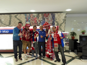 The Super Fans with acclaimed coach Bora Milutinovic during a tour of the ASPIRE Zone
